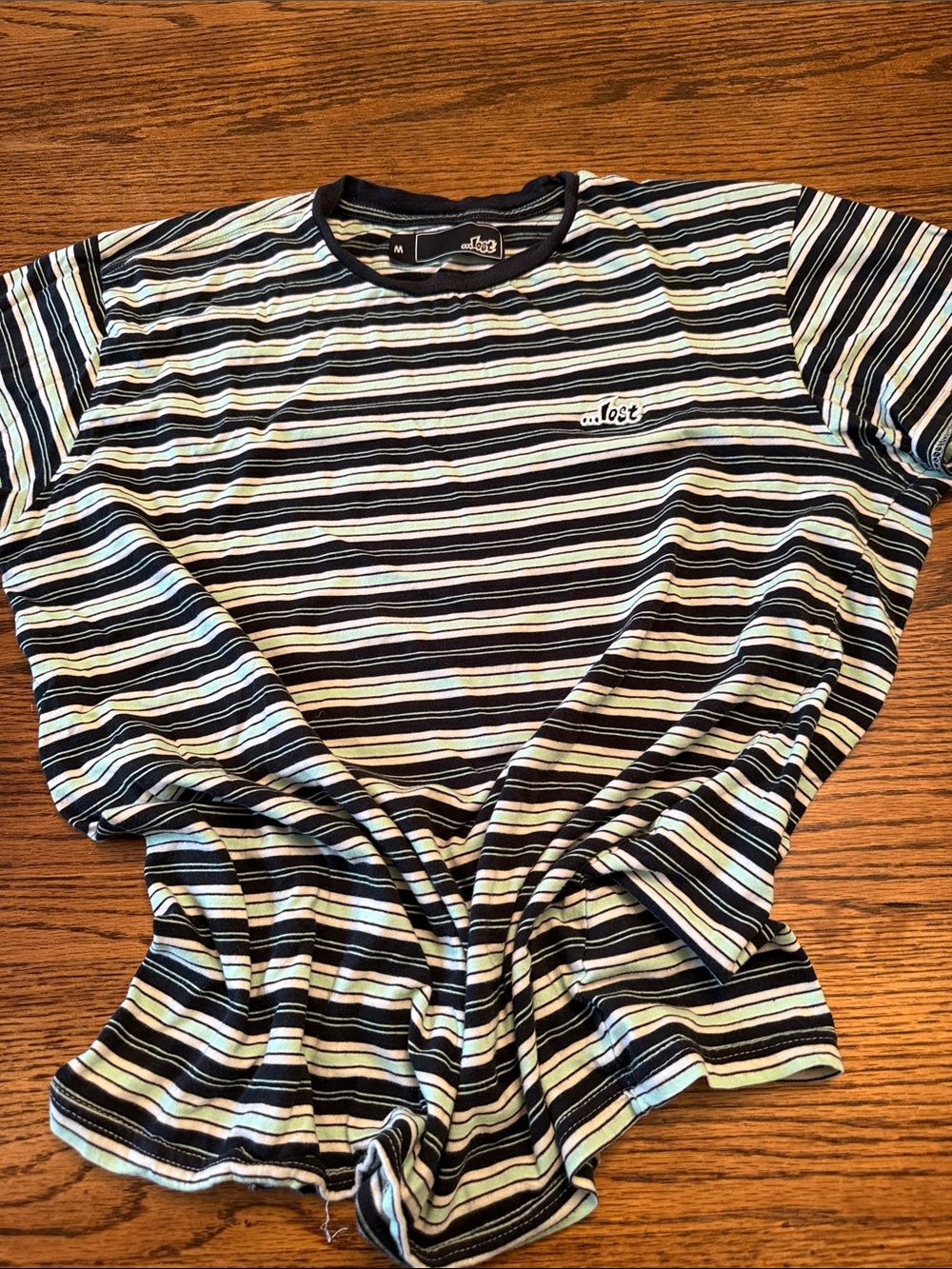 Lost Striped Crew Tee in Black, White & Mint medium